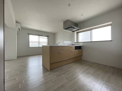 お部屋の主役は大きな対面システムキッチンです