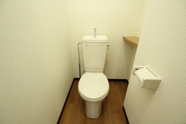 トイレは棚があって便利。