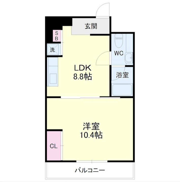 1LDKの間取り図。