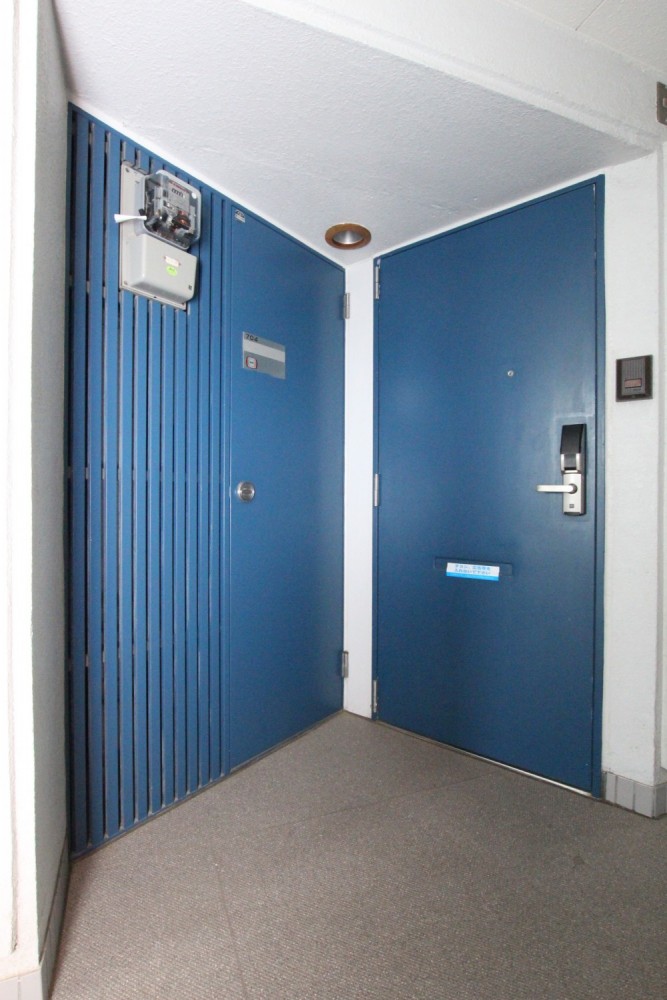 玄関もビックリ真っ青色に。