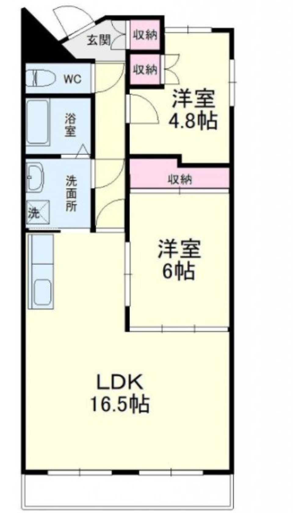 ２LDKの間取り図。