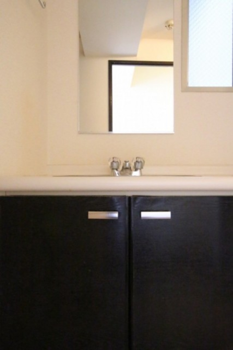 洗面台もキッチンと同じブラックデザイン。