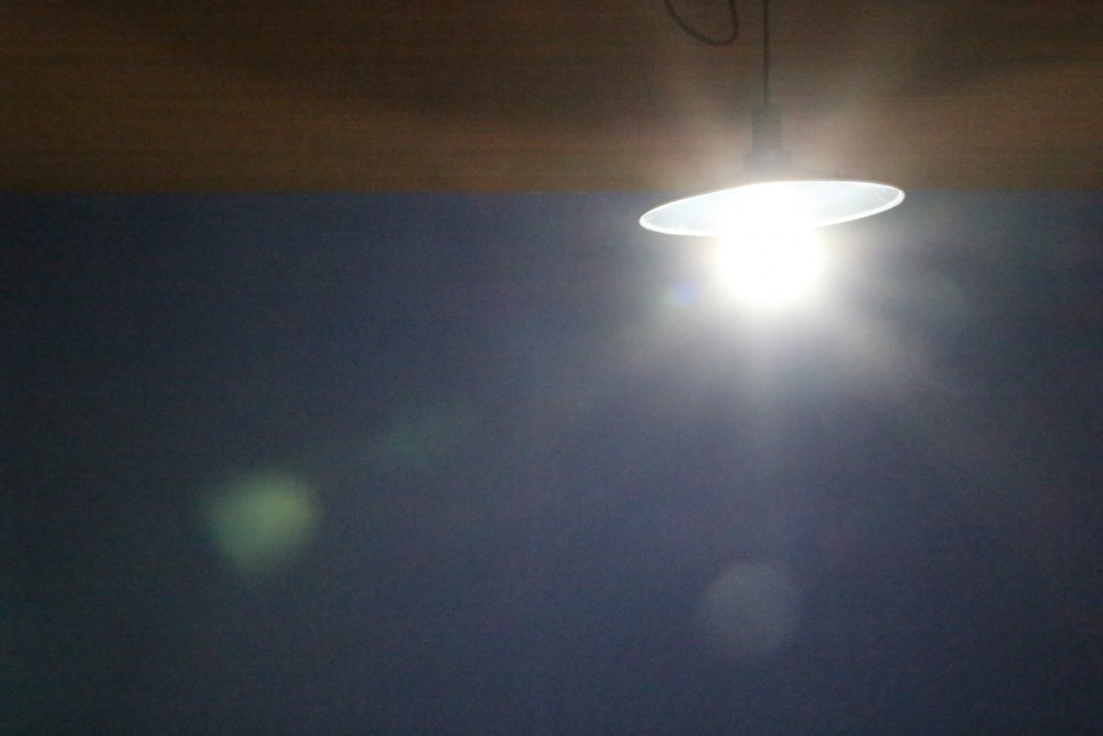 ランプ照明にマッチしたブルーウォール。