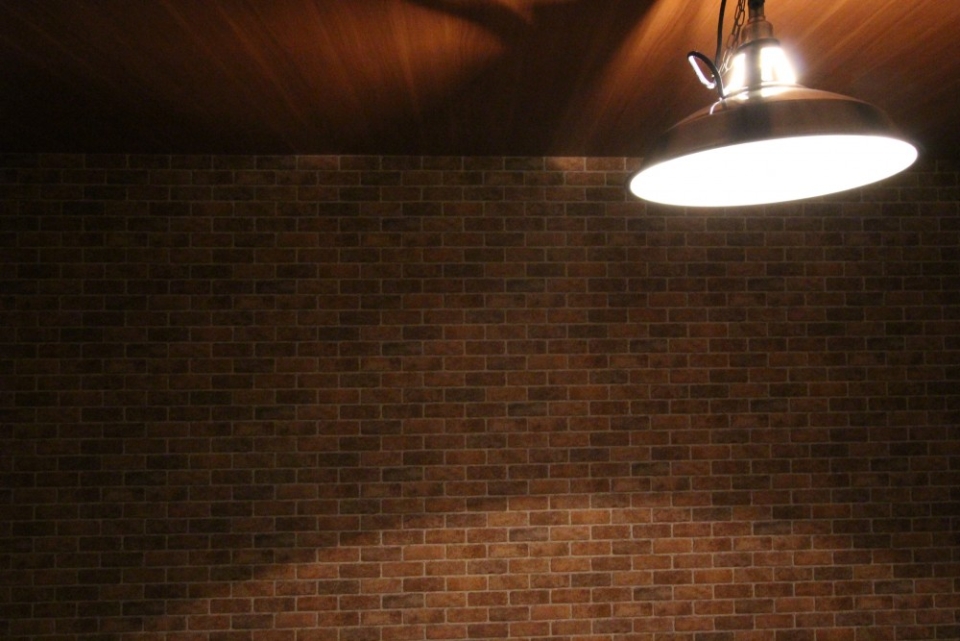 天井・照明もレンガ調の壁にマッチング。