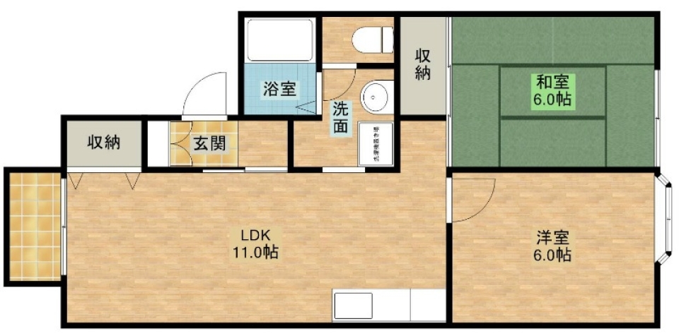 ２LDKでこの家賃|дﾟ)の間取り図