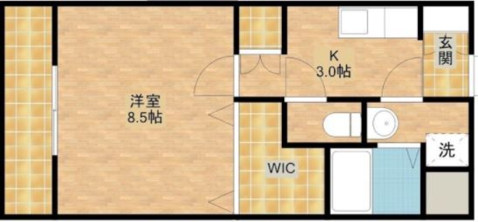 収納特化型1Kの間取り図