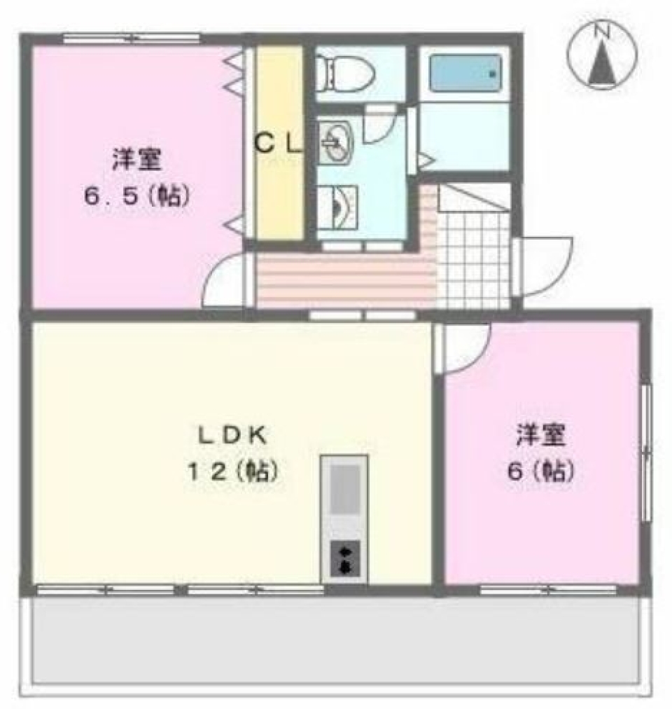 3つの空間とバルコニーの間取り図