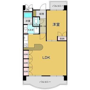 1LDKの間取り図。