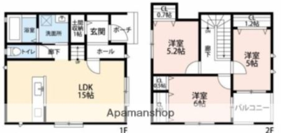 幸せなテラスハウスの間取り図