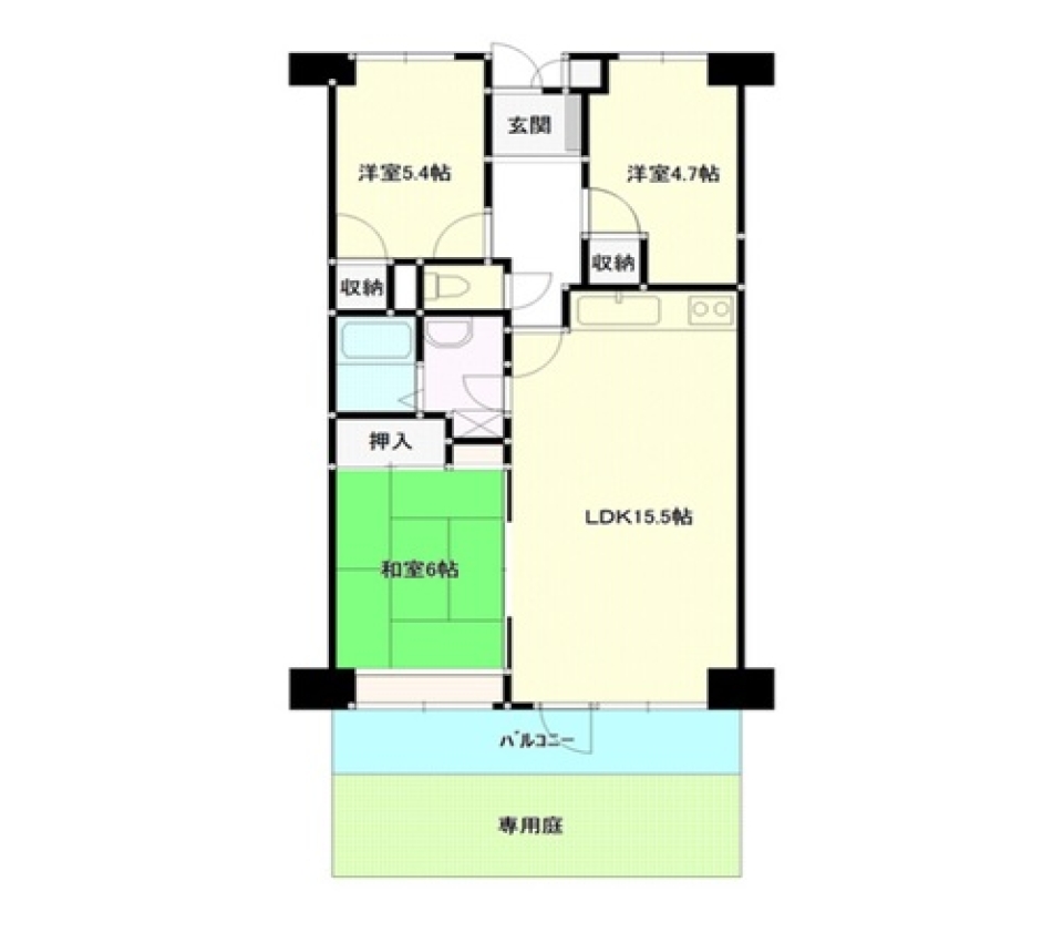 専用庭付きのモダン空間。の間取り図