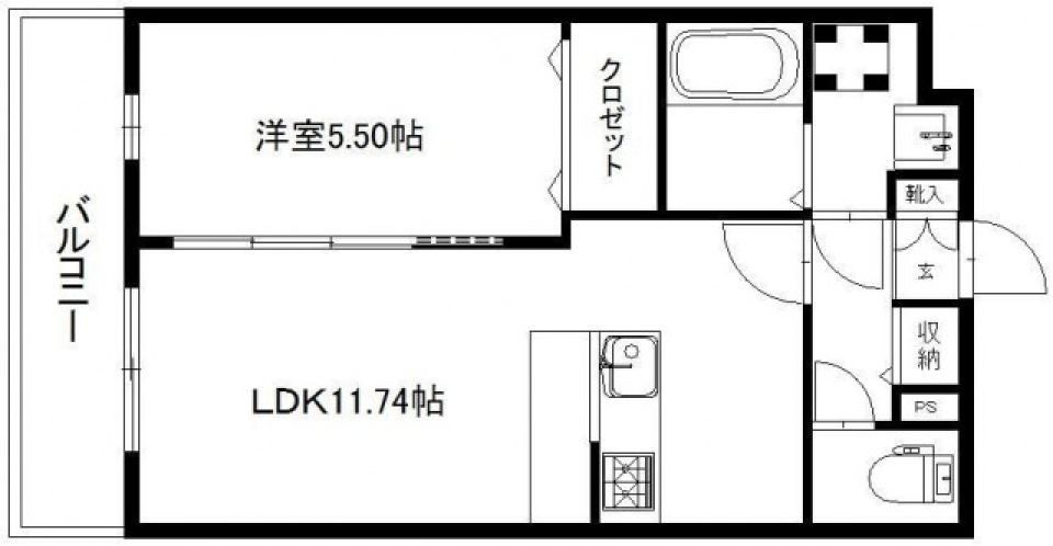 白い格子の青色の扉の間取り図