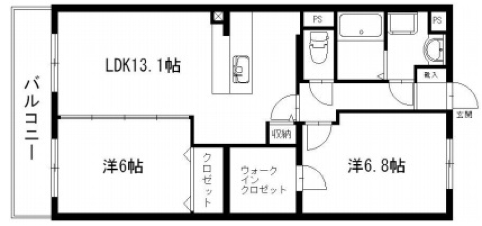 2LDKの間取り図。