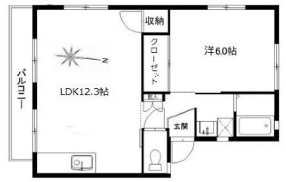 渋きグレーキッチンの間取り図