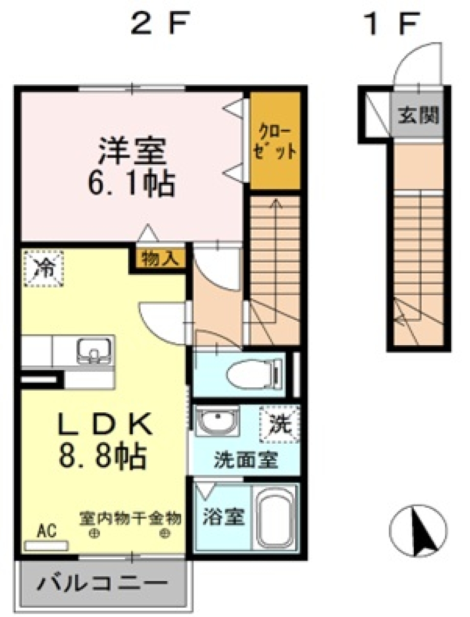 1LDKの間取り図。