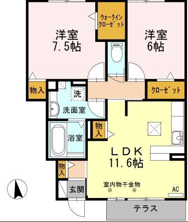 ファミリータイプの2LDK。