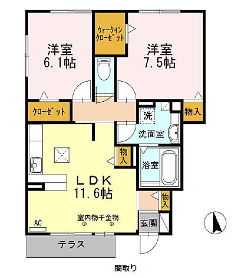 2LDKの間取り図。