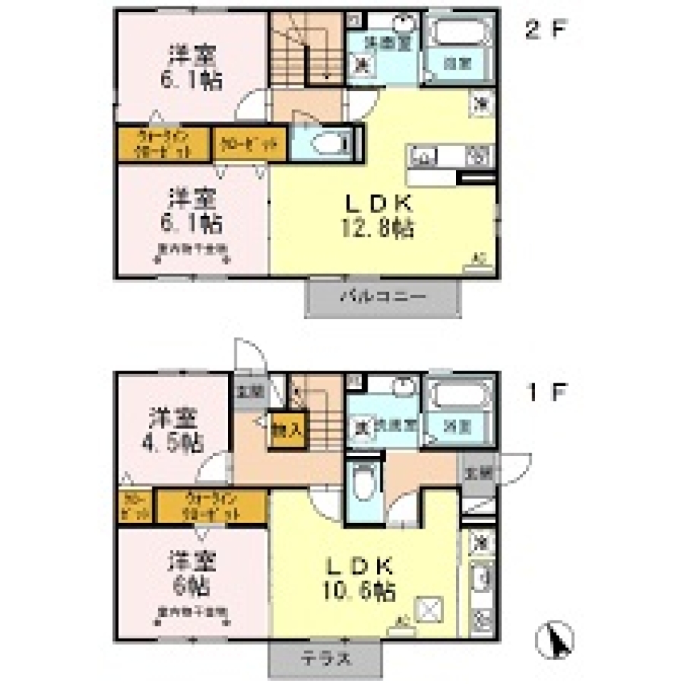 2LDK＋2LDKのゆったり二世帯住宅の間取り図