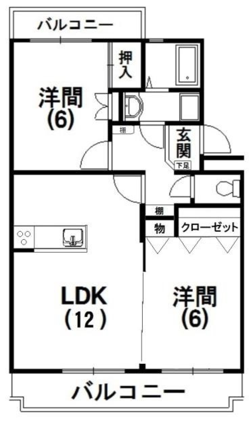 レールの上を3枚戸が走る。の間取り図