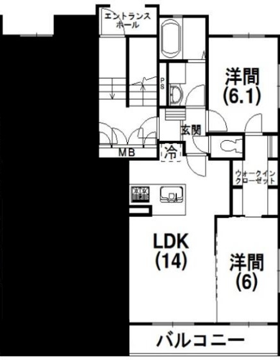 注目エリア「Nakaze」の築浅2LDKの間取り図