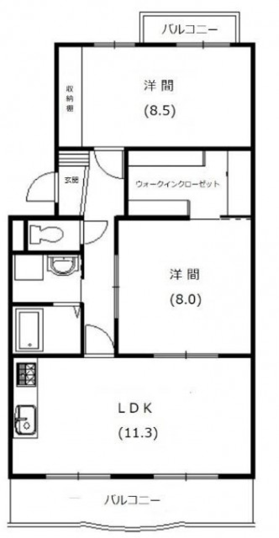 公園に囲まれたお部屋の間取り図