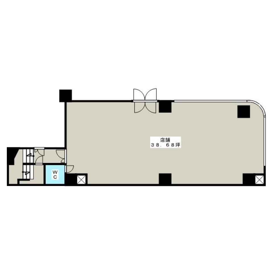 【事業用賃貸】半地下とガラス面の間取り図