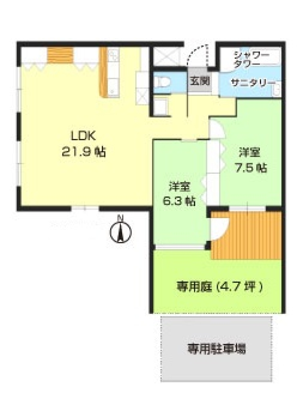 ダッダーン！ガラス張り洋室＆シャワータワー！？の間取り図