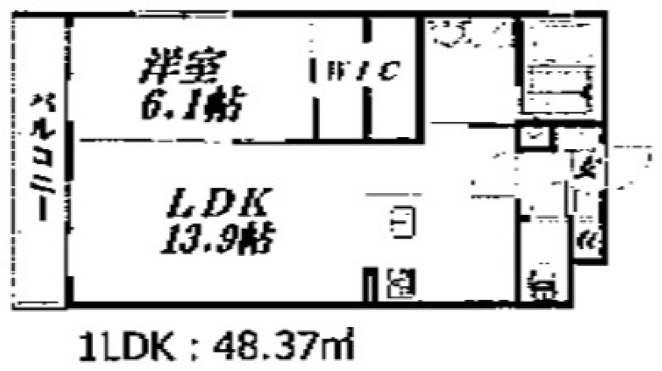 料理を楽しむ赤いキッチンの間取り図