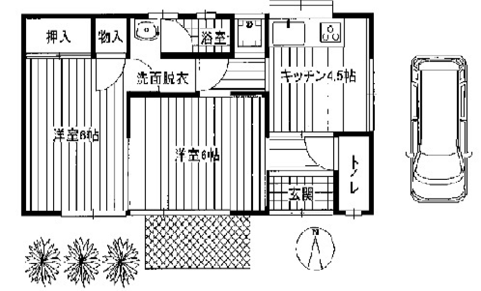 モダンな古民家風の平屋の間取り図