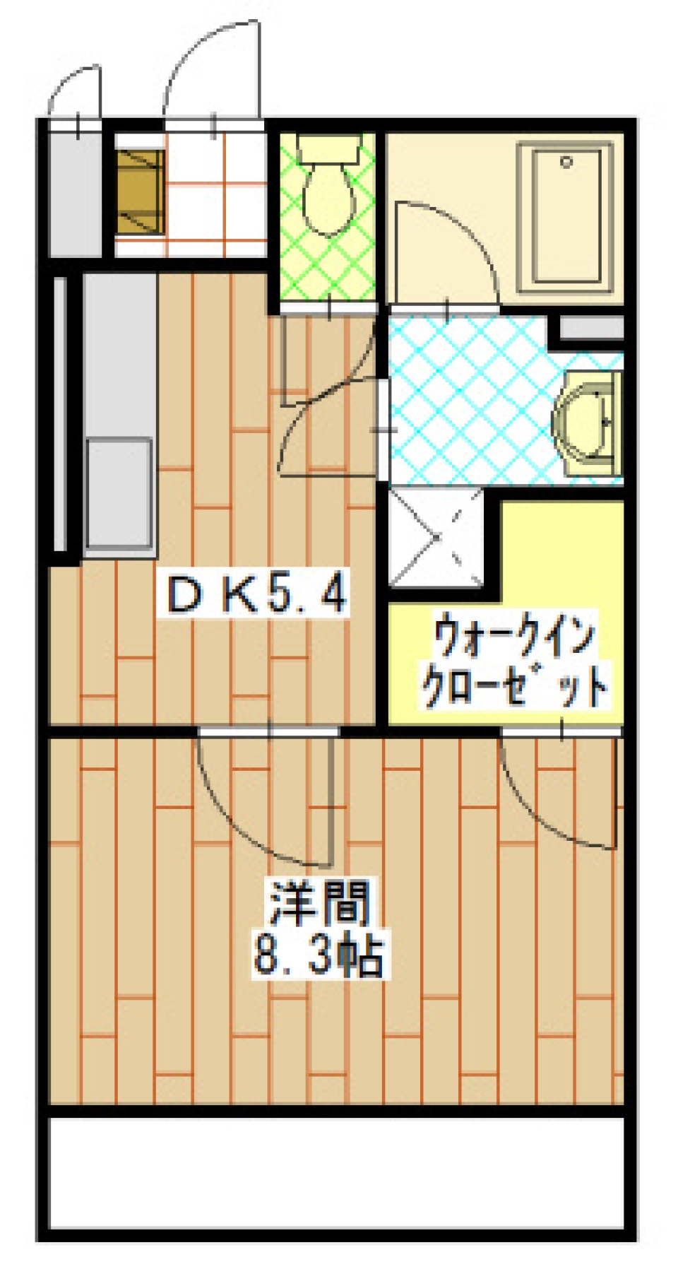 1Kだけど、K5帖もあるよ！の間取り図