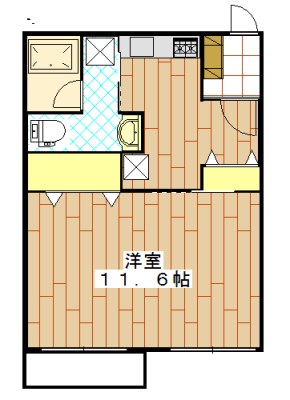 キッチンスペースとは別で洋室11.6帖なので、ゆったり1人暮らしが楽しめます。