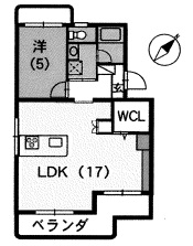 1LDKの間取り図。