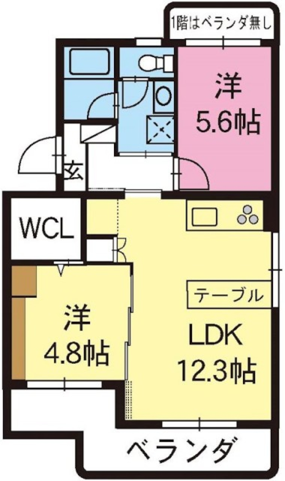 1LDK→2LDK→1LDKの間取り図