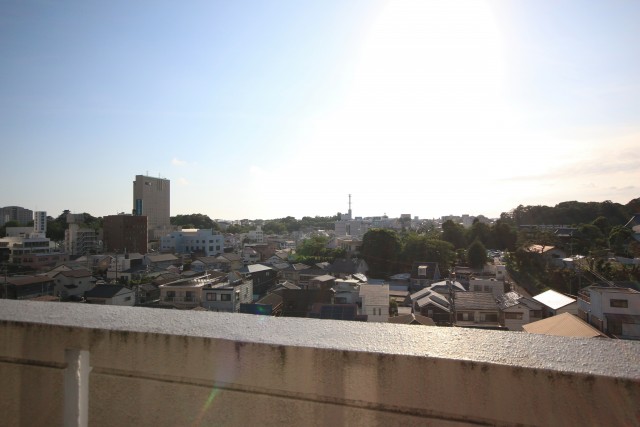 バルコニーからの眺め。左側に浜松城見えます。