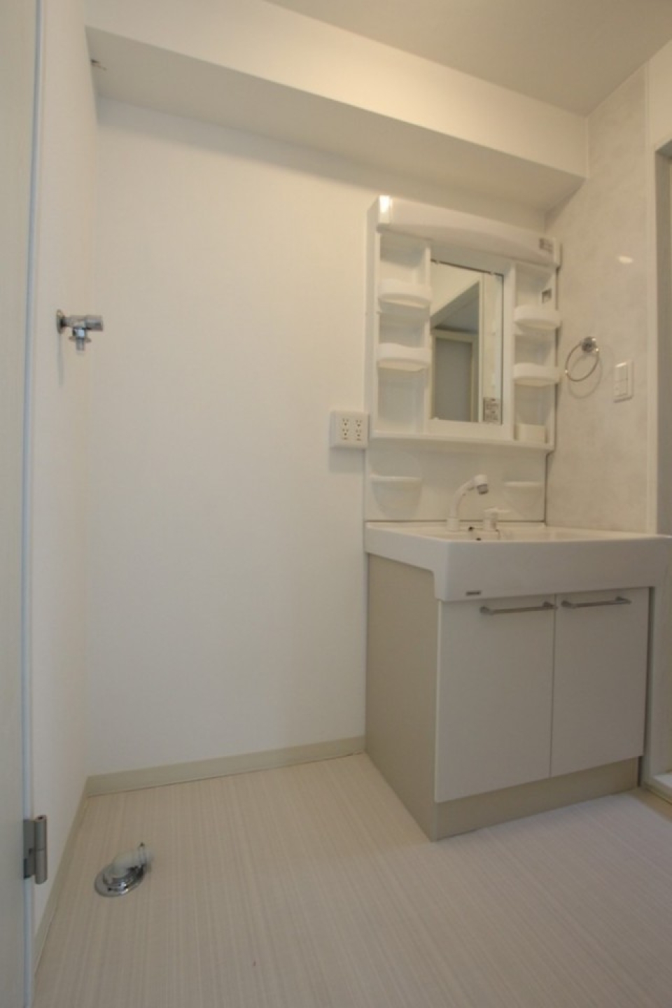 洗面スペースはの左がトイレ、右が浴室。