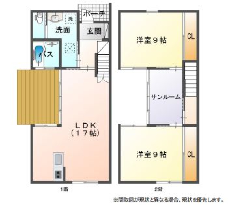 お休みはお家のウッドデッキでの間取り図