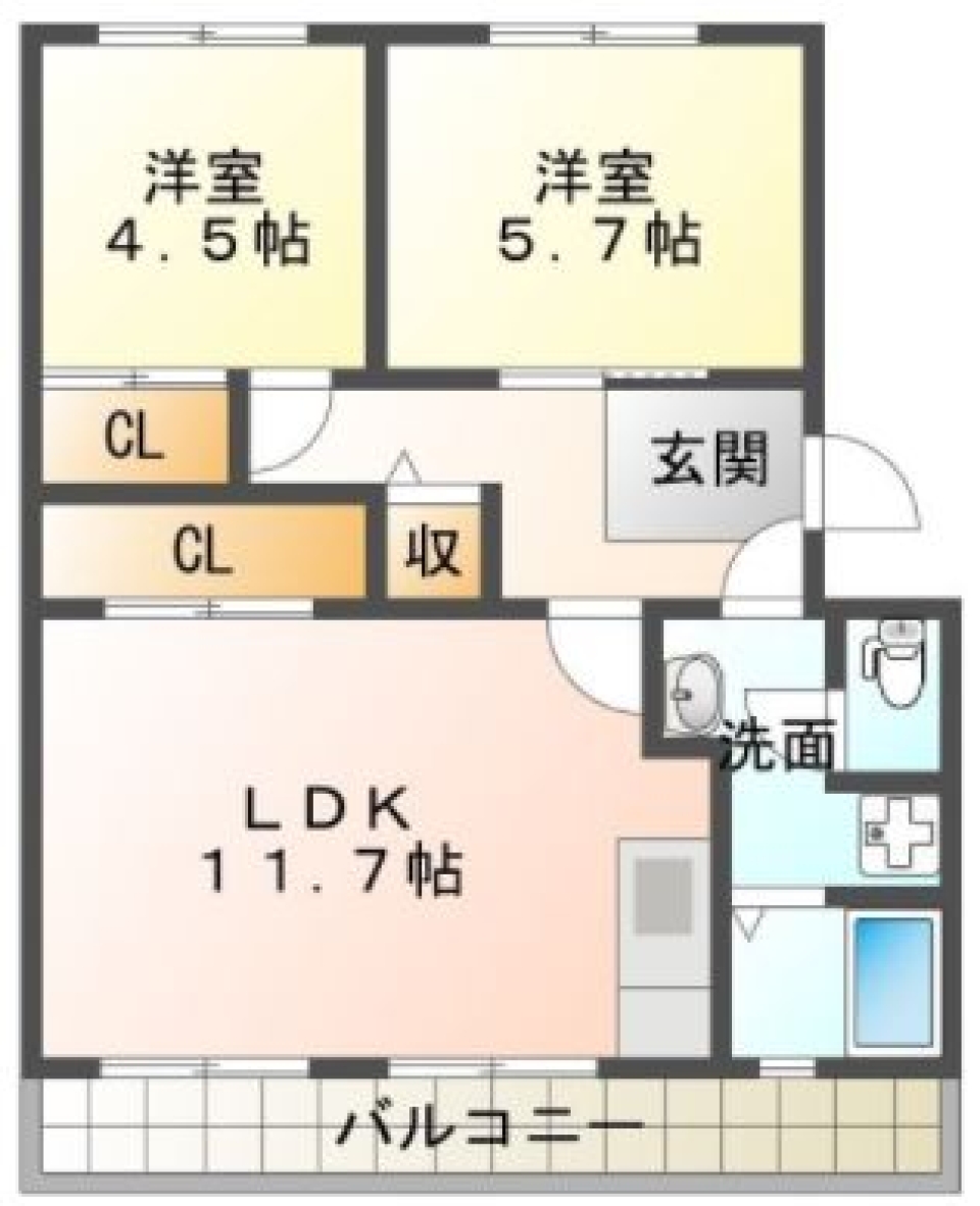 3色フローリングの明るいおうちの間取り図