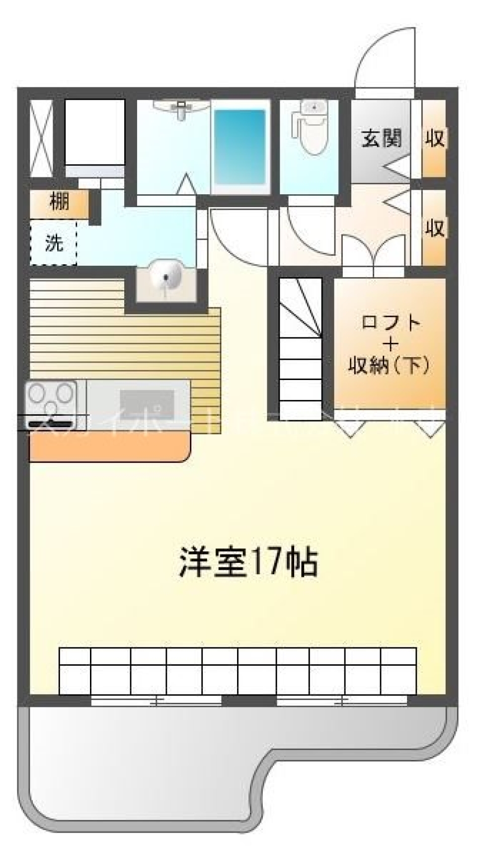 楽しいカラーリングの大きなお部屋の間取り図