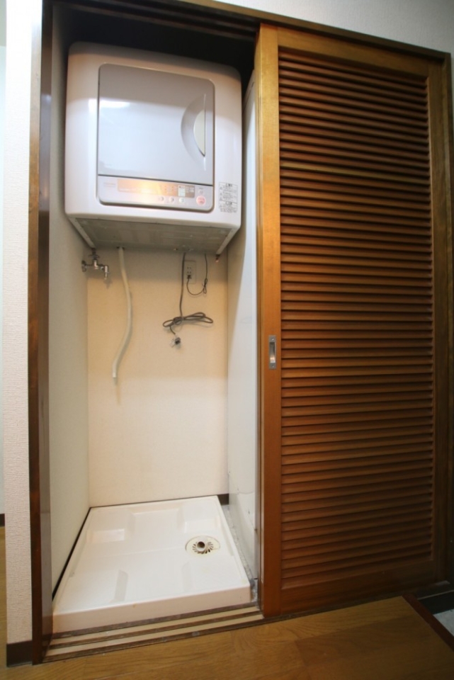 玄関横の収納。かと思いきや洗濯機スペース。なぜか乾燥機は設置済み。