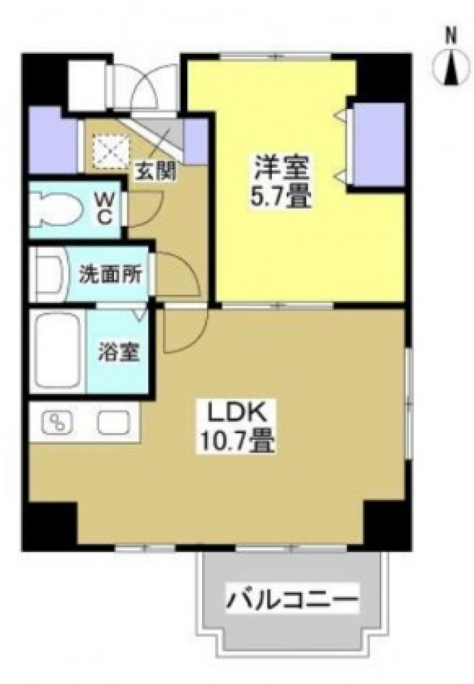 1LDKの間取り図。