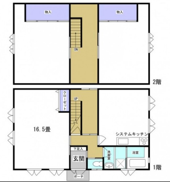 2階建ての戸建ての間取り図。