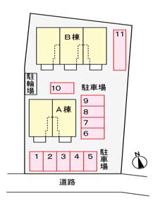 敷地内に2棟計10戸が完成する。（配置図）