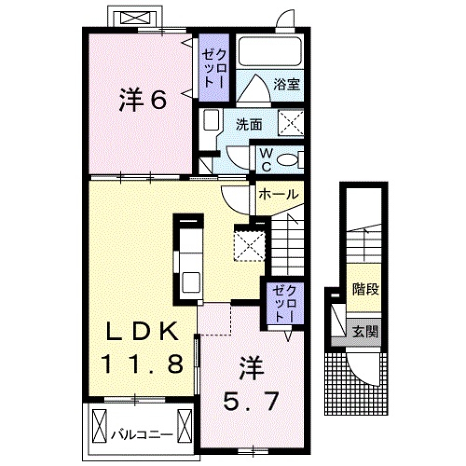 程よく近く中沢町　2LDK。の間取り図