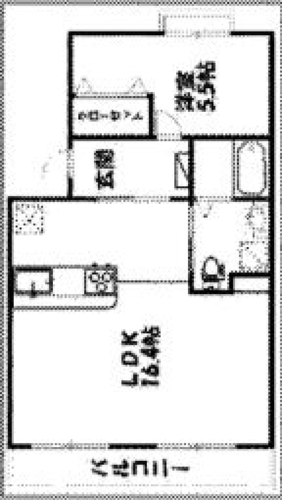 サーモン色のキッチンの間取り図