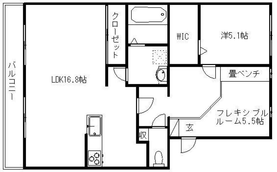 無垢杉フローリングの美と畳ベンチ。の間取り図