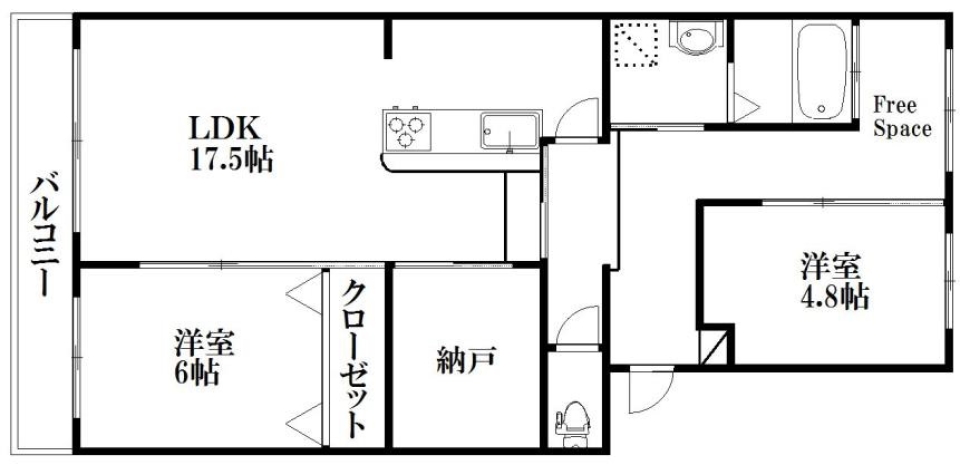 欧米か！？土間とつながった洋室。の間取り図