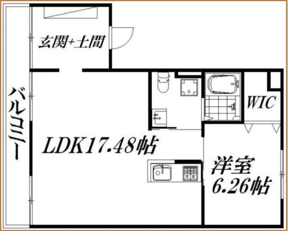 土間を通れば広々リビング！の間取り図