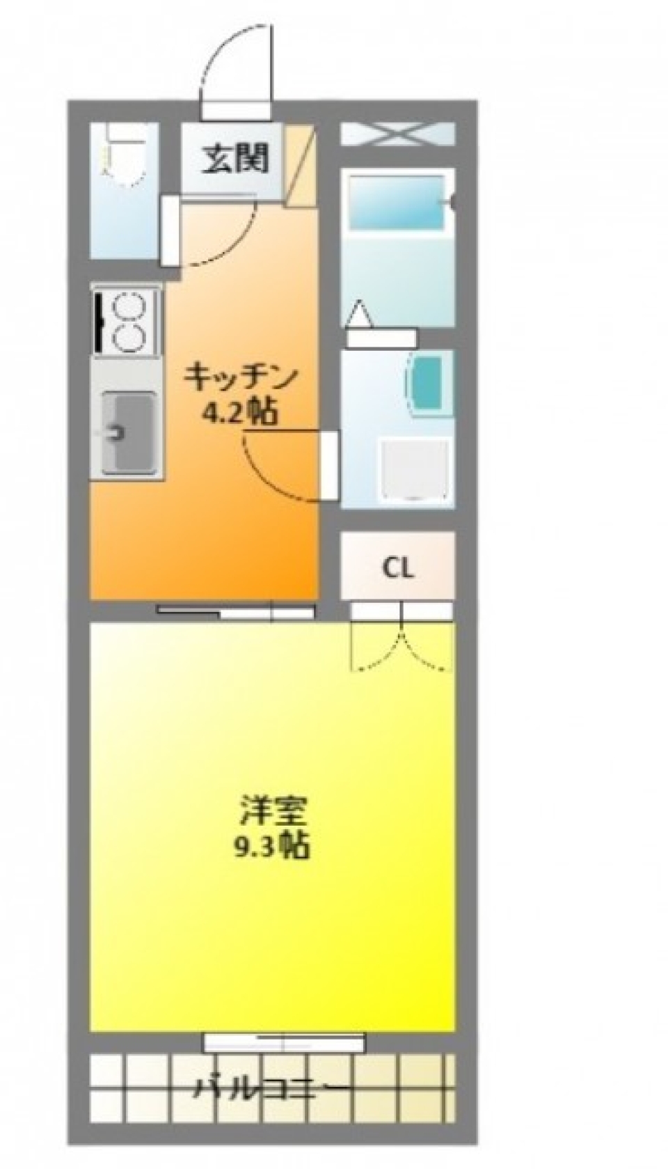 1Kの間取り図。