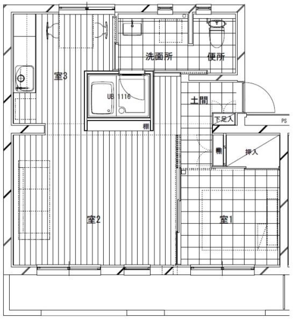 アレンジ自在！土間が伸びる部屋。の間取り図