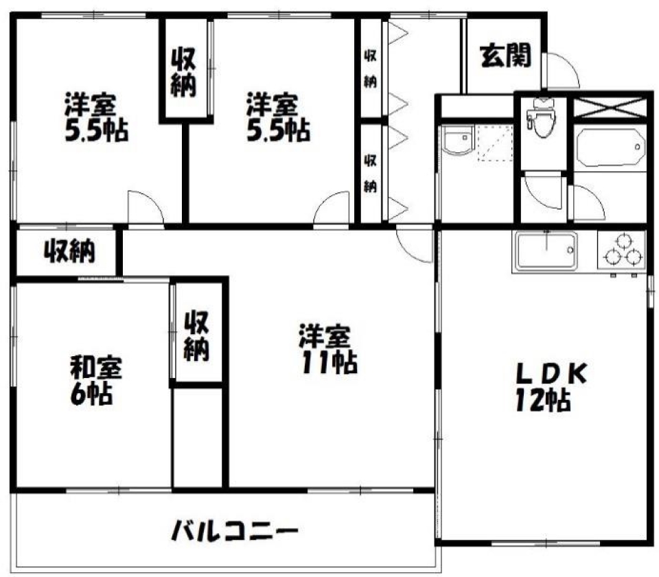 リビングの広く使える4LDK。の間取り図