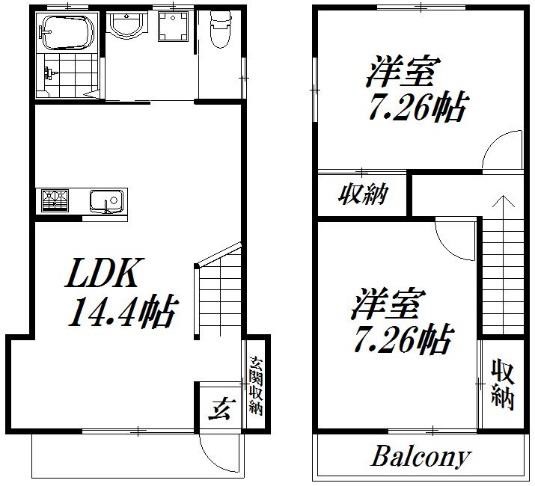 2LDKの間取り図。